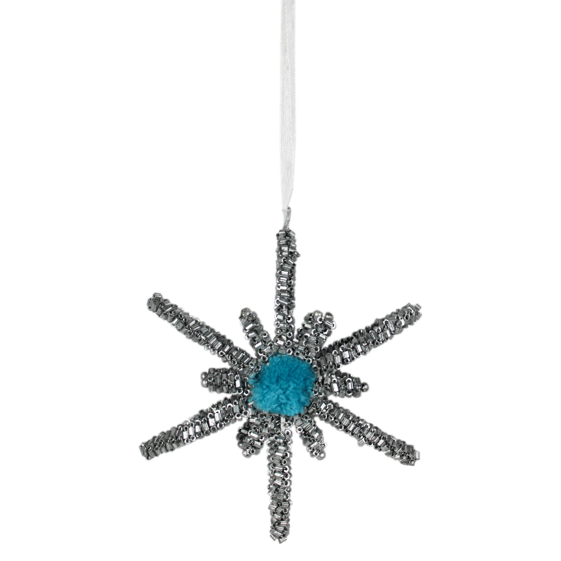 Set of 3 Silver Beaded Snowflake Shaped Christmas Ornaments
